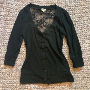 Black Fitted Button Down Lace Back Shirt